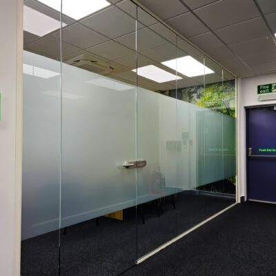 Glass Partition Wall with Framed Glass Door Delivered in Coventry.