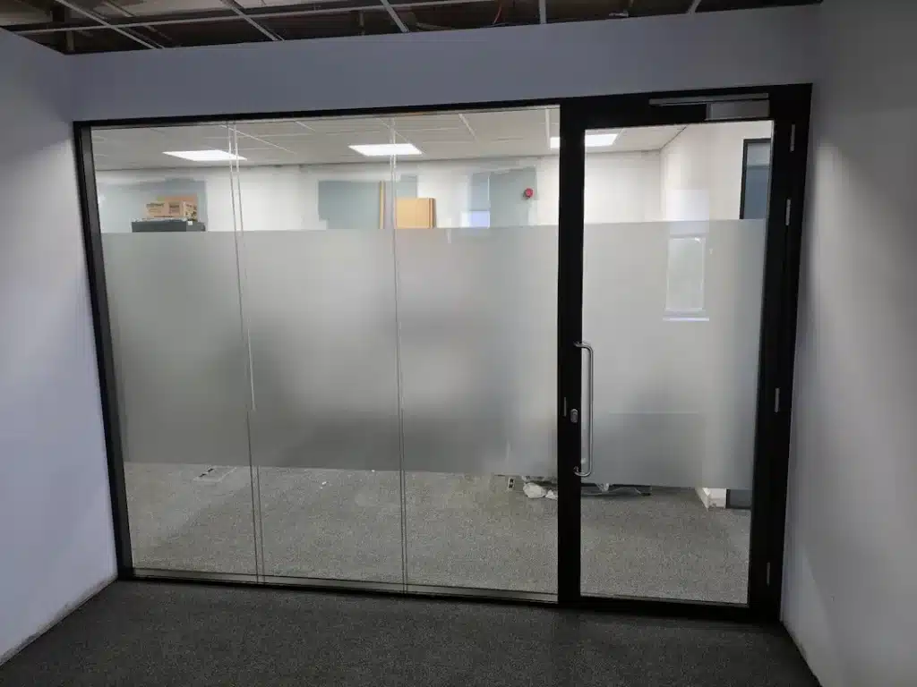 98mm black framed double glass partitions in Bath.