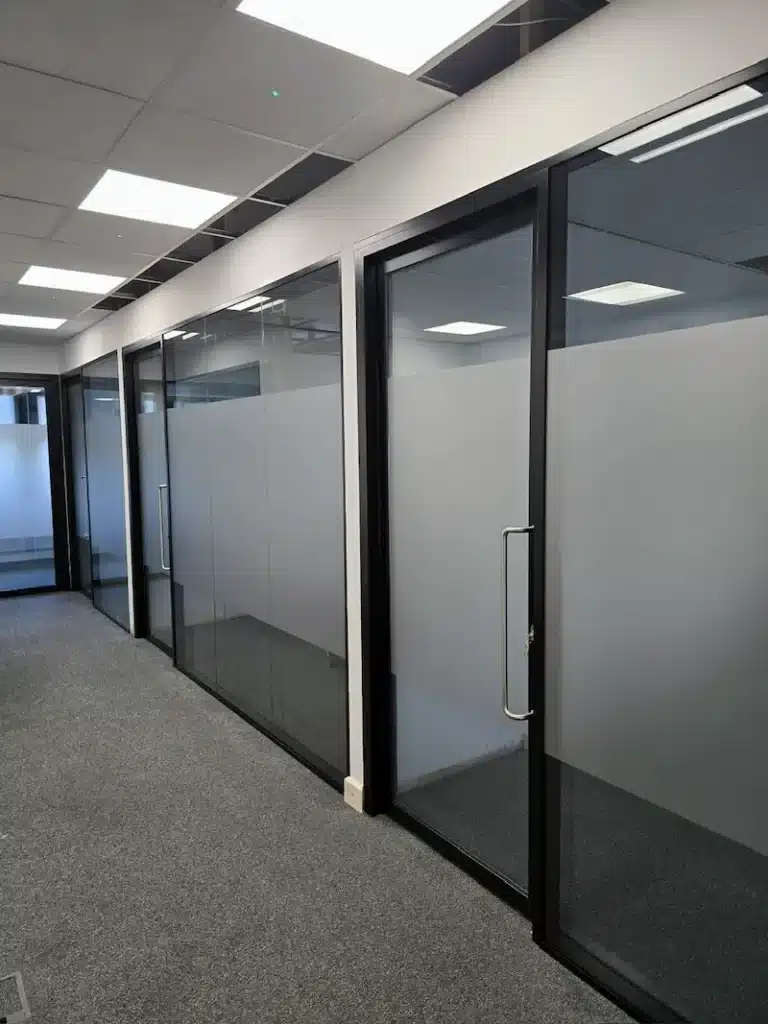Front elavation to soundproof glass offices.