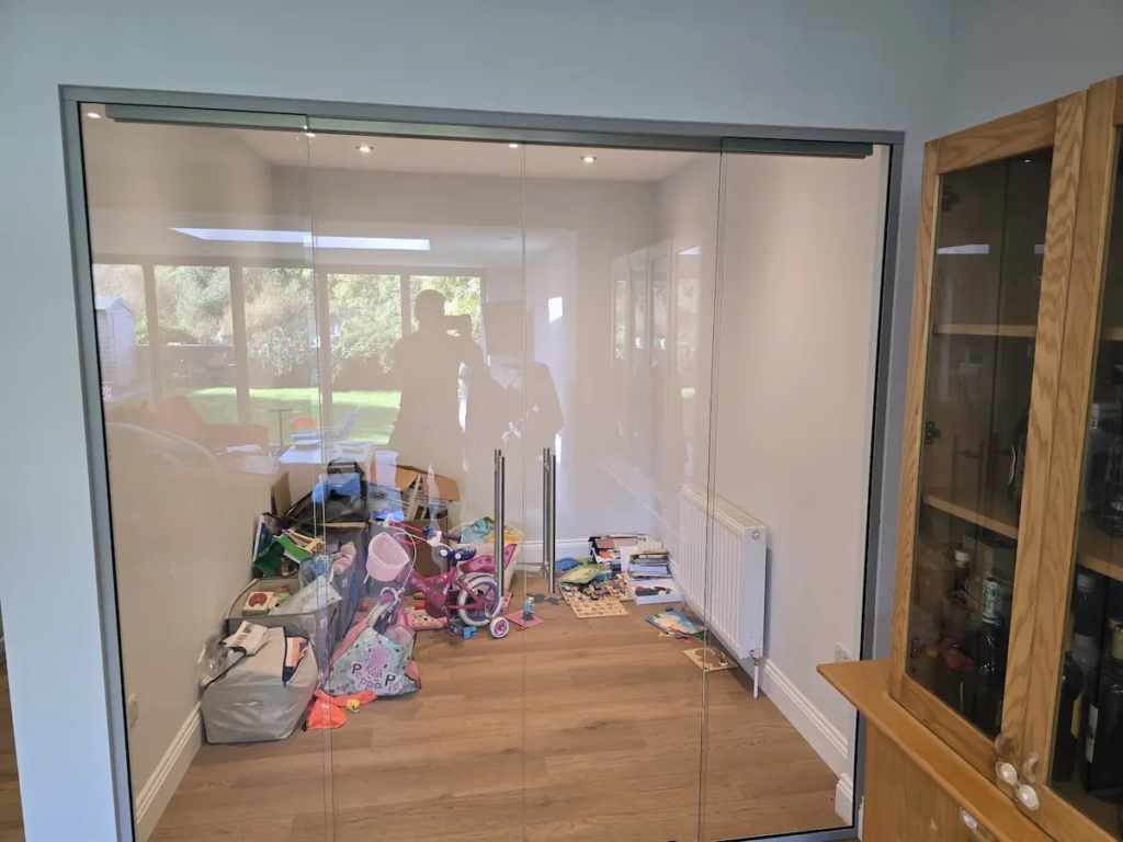 Silver Aluminium Framed Glass Sliding Doors