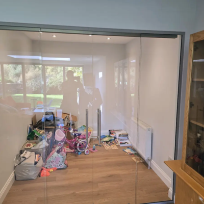 Silver Aluminium Framed Glass Sliding Doors