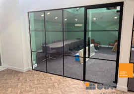 Banded Glass Partitions Industrial Glass Partitions Framed Glass Partitioning