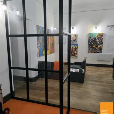 Banded Industrial Style Glass Room Office Divider