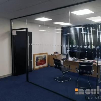 Glazed Partitioning in Black with Matching Black Timber Doors