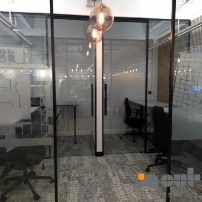 Black Framed Glass Panels and Sliding Glass Doors
