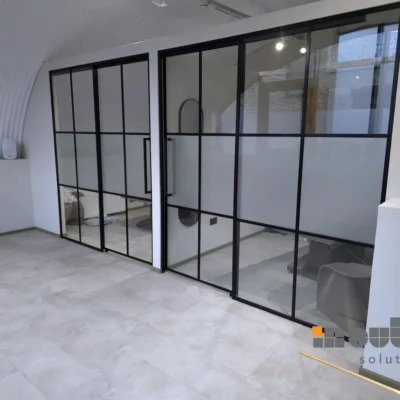 Black Framed Glass Sliding Doors with Side Panels