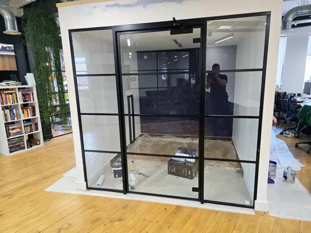 Black Framed Grid Glass Partition Leeds