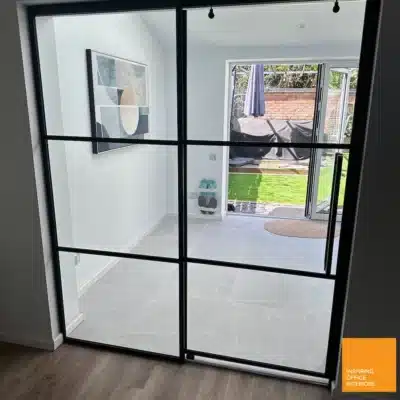 Black Framed Sliding Door with Side Panel