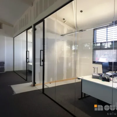 Acoustic Glass and Aluminium Black Framed Glass Partitions