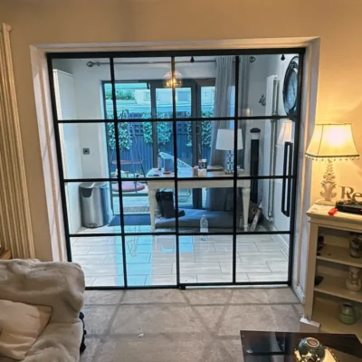 Black Metal Glass Sliding Door