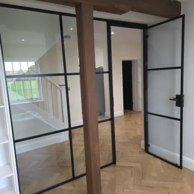 Banded Glass Room Divider with Door