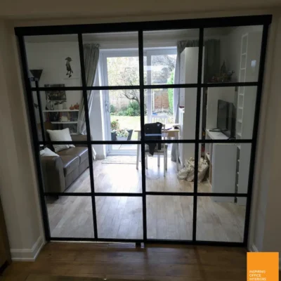 Sliding Glass Door with Glass Panel in Black