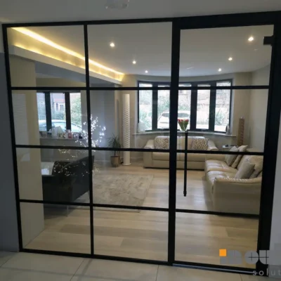 Black Framed Glass Room Divider with Door