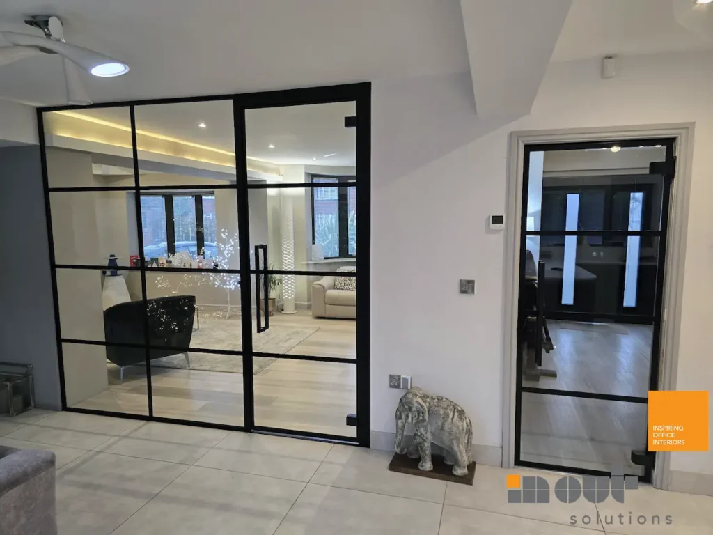 Black Framed Glass Wall with Door and Single Door