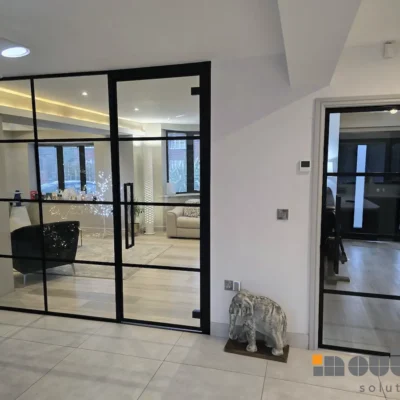 Black Framed Glass Wall with Door and Single Door