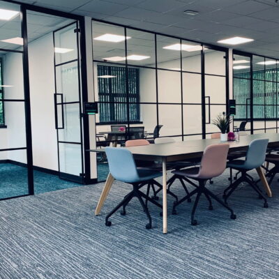 Industrial Glass Partitions with Framed Glass Doors